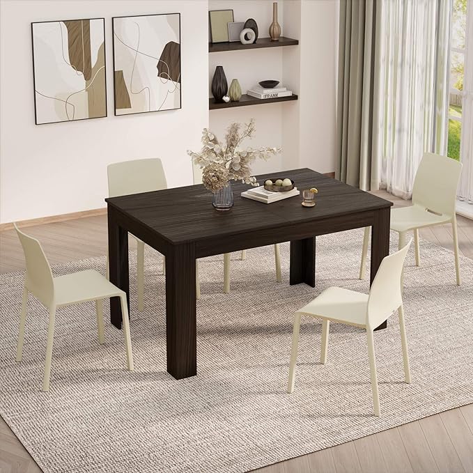 Mobili Fiver, Easy Extendable Dining Table, 55.1(86.6) x35.4 in, Dark Walnut, Made in Italy