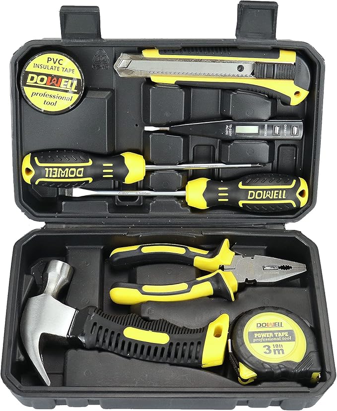 DOWELL Small Mini Tool Set School College Student Kids Dorm Tool Set Kit Home Repair Hand Tools with Tool Box Storage Case Upgraded HYT9