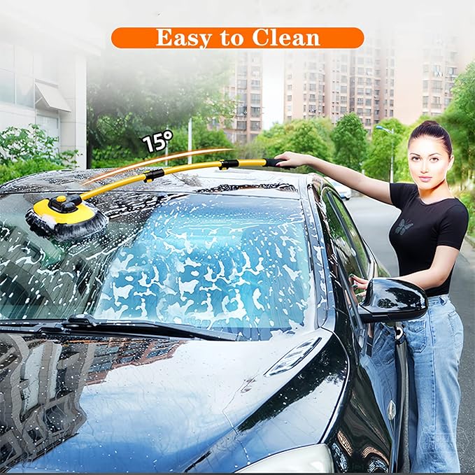 Upgrade Car Wash Brush Mop with Long Handle,Chenille Microfiber Car Wash Brush Car Cleaning Brush Kit Car Wash Mop Supplies Car Washing Brush with Scratch-Free Replacement Head