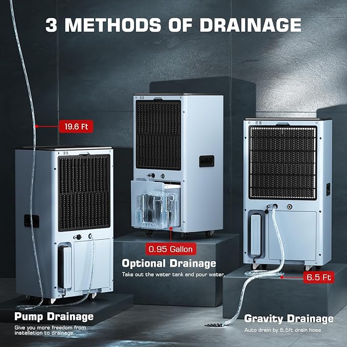 198 Pints Commercial Grade Dehumidifier with Pump for Spaces Up to 2,600 Sq.Ft, Large Dehumidifier for Home, Basement, Garage, Warehouse with Drain Hose & Tank, 5 Years Limited Warranty