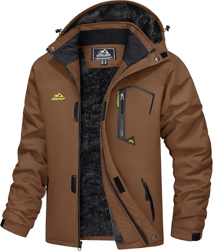 MAGCOMSEN Men's Winter Coats Water Resistant Ski Snow Jacket Warm Fleece Jacket Parka Raincoats With Hood Multi-Pockets