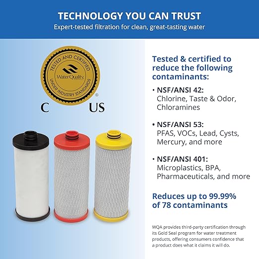 Aquasana Replacement Filter Cartridges | Fit Claryum 3-Stage Under Sink Water Filter | WQA Certified to Reduce Up to 99.99% of PFAS, Microplastics, Lead & Chlorine | AQ-5300R | AQ-C3-R