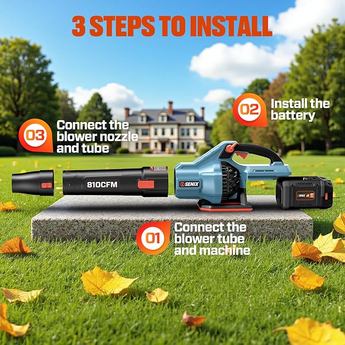 60V Cordless Leaf Blower, 810 CFM & 170 MPH for Powerful Yard Cleaning, Includes 4.0Ah Battery & Charger, Features Brushless Motor, Variable Speed and Cruise Control, Ideal for Lawns and Leaf Blowing