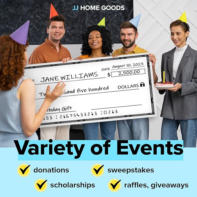 Reusable Giant Check [60" x 30"] - Dry Erase Big Checks for Presentations, Oversized Checks for Presentation, Novelty Big Check, Giant Big Fake Check, Large Checks for Presentations, Donation, Awards