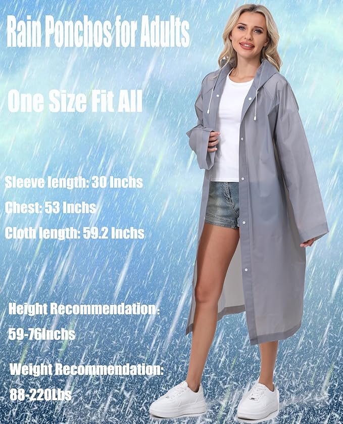 2-Pack Reusable Rain Ponchos for Adults, HOOMBOOM Raincoats Emergency for Women/Men with Drawstring and Sleeves