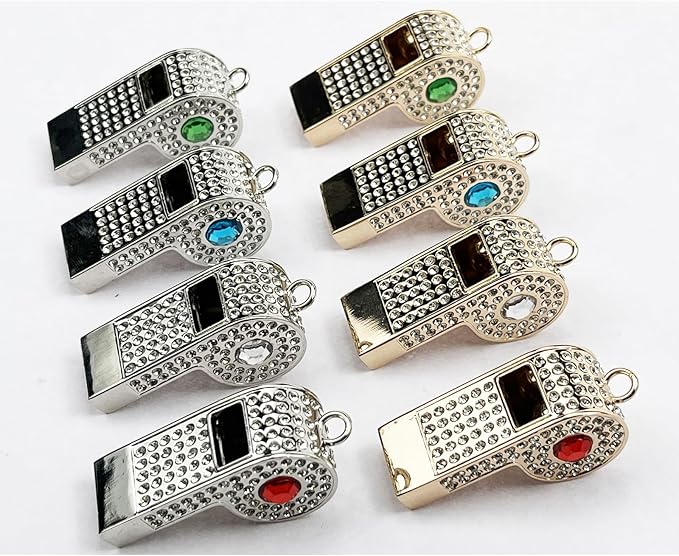 Bling Whistle Metal Rhinestone Lanyard Whistle Loud Sound with Chain for Coach,Referee,Emergency,Lifeguard,Teachers-Includes Gift Packaging(Sliver-Blue)