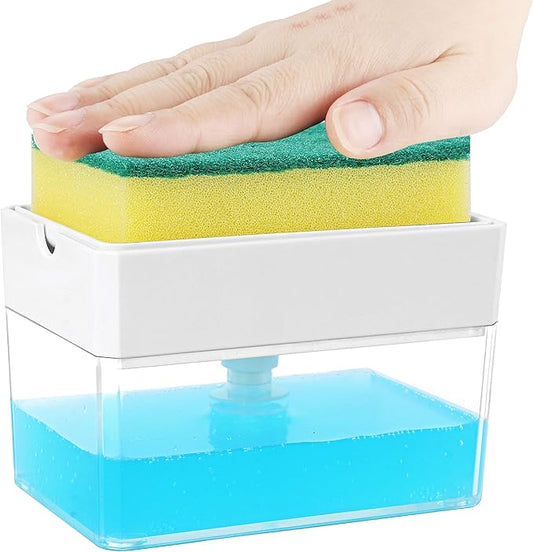 Premium Quality Soap Dispenser with Added Features for Kitchen - Sponge Holder Sink Dish Washing Soap Dispenser White
