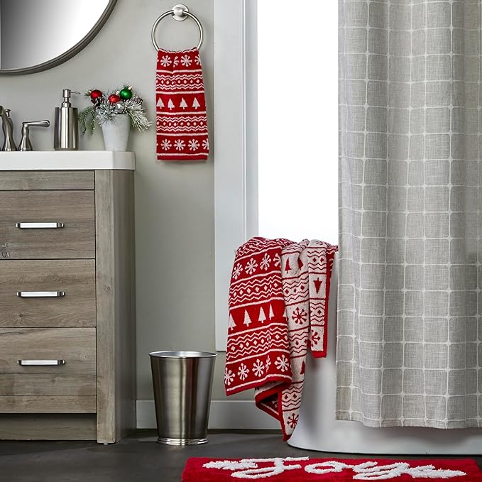 SKL Home Winter/Christmas Fair Isle Hand Towel 2pc Set for Bath/Kitchen/Bar & Gift, Red