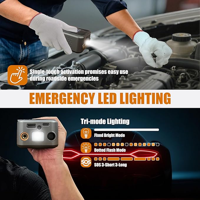 Portable Tire Inflator, Handheld with LCD Display & Auto Shut-off, Built-in Flashlight, Dual Power Modes, for Car/Bike/Motorcycle/Inflatables