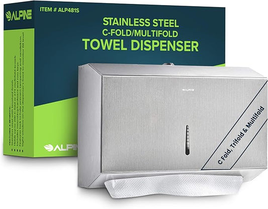Alpine Commercial Paper Towel Dispenser Wall Mount for Multifold, Trifold & c Fold Paper Towel Holder - Stainless Steel Hand Towel Dispenser for Bathroom & Kitchen A