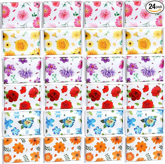 24 Packs Travel Size Tissue Pocket Slim Pack Facial 3 Ply Wallet Size Pocket Tissues for Travel Wedding Party Favors, 6 Styles(Colorful Flower)