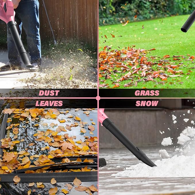 SOYUS Leaf Blower, 20V Leaf Blower Cordless with 2x2.0Ah Battery and Charger, 150 MPH Electric Leaf Blowers with Two-Speed Mode, Blowers for Lawn Care, Debris Dust Cleaning（Pink）