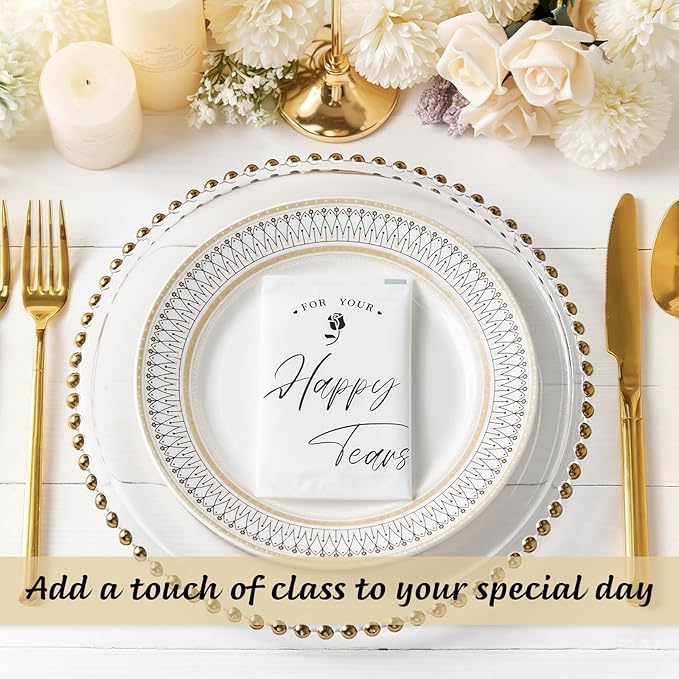 Ocmoiy 100 Pack Happy Tears Tissues for Wedding, 3 Ply Wedding Tissue Packs For Guests, Bulk Individual Facial Pocket Tissues for Wedding Party Favors Travel Graduation Celebration