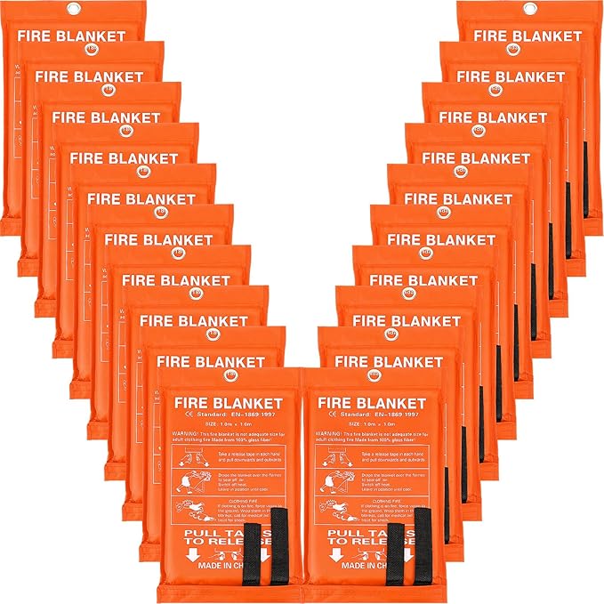 Macarrie 20 Pack 39” x 39” Fire Blanket Emergency for Home and Kitchen Safety Suppression Blanket Fiberglass Fireproof Survival for Fireplace Car Office Camping (Orange)
