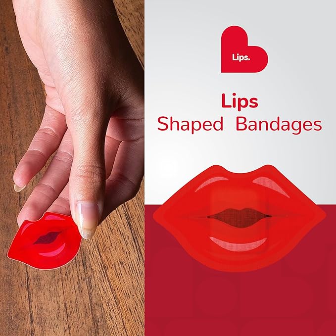 BioSwiss Kids Bandages, Lips Shaped Self Adhesive Bandage Set, Latex Free, Sterile Wound Care, 50 Count