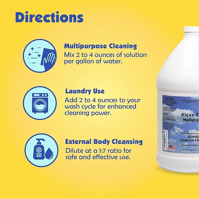 Naturally Enzyme Cleaner, Enzyme Solution, and Multi-Purpose Cleaner, Laundry Additive and More -Unscented -128oz