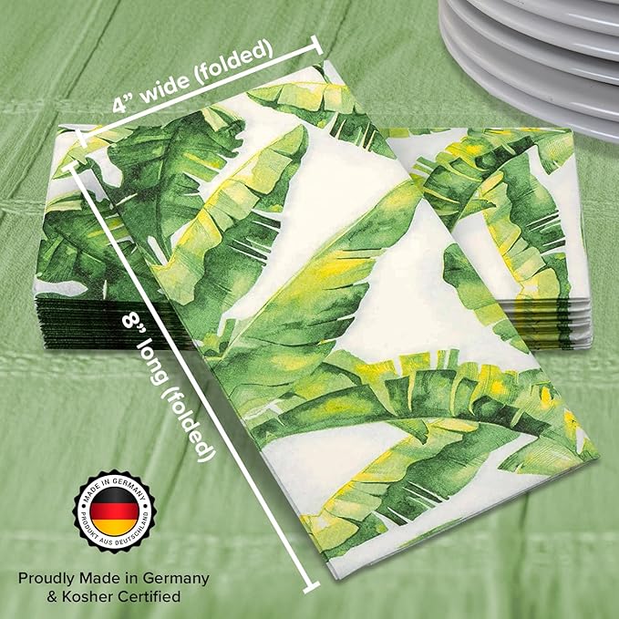 SimuLinen Paper Towels - Decorative Tropical Banana Leaves Design –- Cloth-Like, Linen-Feel for Guest Bathroom Essentials, Size: 12x17” (Pack of 500) Made in Germany