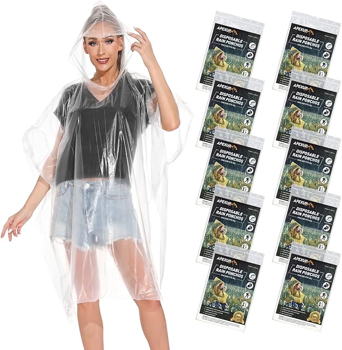 APEXUP Disposable Rain Ponchos for Adults, Emergency Rain Poncho for Camping Hiking Travelling