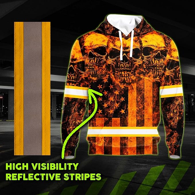 Color US Flag High Visibility Hoodie for Men Women Reflective Tapes Safety Workwear for Worker Runner Patriotic