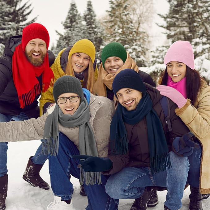 Unittype 300 Pcs Winter Beanies Gloves Scarf Set Bulk 100 Knit Skull Cap 100 Pair Winter Gloves 100 Neck Warmer for Men Women