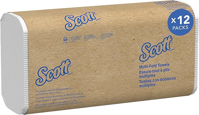 Scott Professional Universal Multifold Paper Towels, Bulk (58091), Absorbency Pockets, White, 9.2"x9.4" Towel, White, Compressed, Compact (250 Sheets/Pack, 12 Packs/Case, 3,000 Sheet Total)