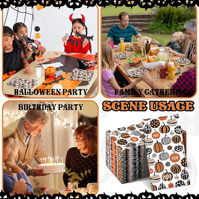 Jetec 200 Pcs Halloween Pumpkin Paper Napkins Paper Hand Towels for Bathroom Disposable Guest Napkins Orange Pumpkin Disposable Hand Towels for Halloween Christmas Birthday Party