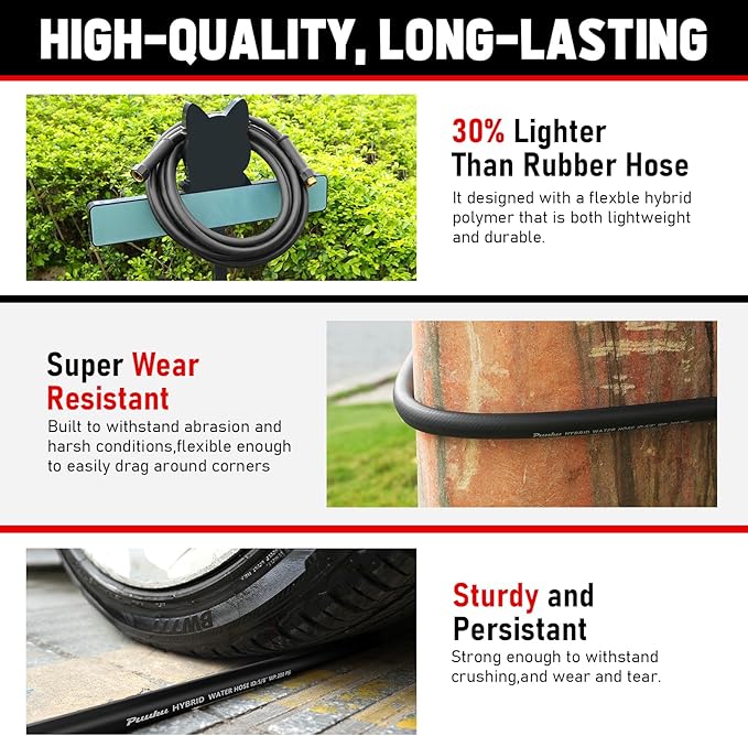 Garden Hose 100ft x 5/8", NON-EXPANDABLE Heavy Duty Premium Flexible Water Hose, No Kink, Leakproof, Lightweight Hybrid Hose with Male to Female Fittings for Household、Backyard