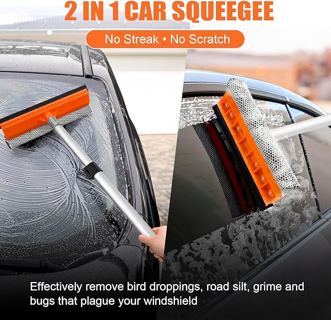 4-12ft Car Cleaning Kit, The Ultimate RV,Truck Washing Set with Soft Wash Brush, Tire Brush, Window Squeegee, Car Wash Mitt, Microfiber Cleaning Head & Extra-Thick Aluminum Extension Pole