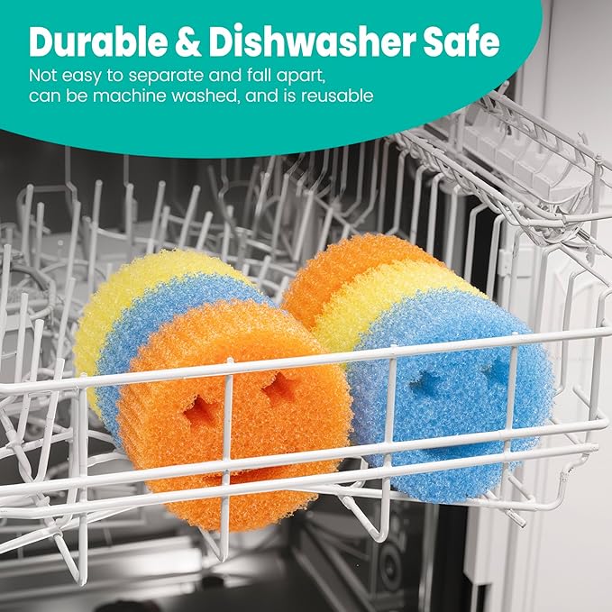 HELIME Scrub Sponges Dish Scrubber, Non-Scratch Multi-Functional Color Sponge, Temperature Controlled Cleaning Pads, Dishwasher Safe for Kitchen, Bathroom, Stain Odor Resistant BPA Free Polymer Foam
