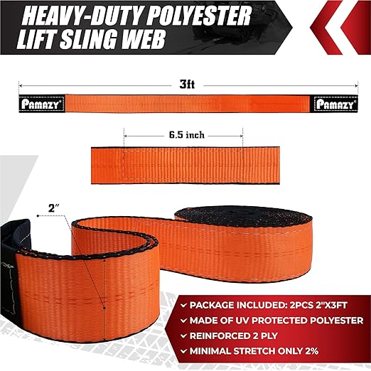 2 Pack 2”x3FT Supper Sturdy Lift Sling Straps, 18800 Pound Capacity Heavy Duty Eye-Eye Nylon Strap for Hoist, 2-Ply Polyester Rigging Straps, Tree Saver Recovery Straps Web Sling Winch