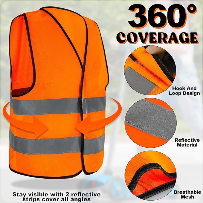 Zhanmai Kids Safety Vest Bulk High Visibility Reflective Construction Vest with Strips Neon for Traffic Child Outdoor