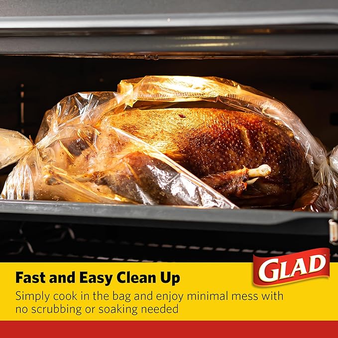 Glad Turkey Size Oven Bags for Meats & Poultry 8-24 lbs – BPA-Free* for Tender, Juicy Roasts with Fast & Easy Clean-Up, Turkey Cooking Bags, Roasting Bags, 19" x 23.5" - 2 Count