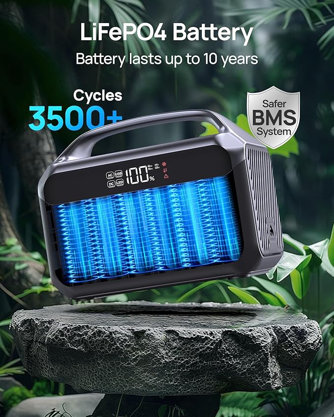 DaranEner Portable Power Station 600W, 288Wh LiFePO4 Battery Backup Power w/2×600W AC Outlets (1200W Surge), 2.2H Fast Charging, Solar Generator for Outdoor Camping/RVs/Home Emergency (Solar Optional)