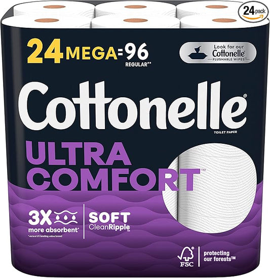 Cottonelle® UltraComfort Toilet Tissue, 3" x 3-7/8", White, 268 Sheets Per Roll, Pack Of 12 Rolls