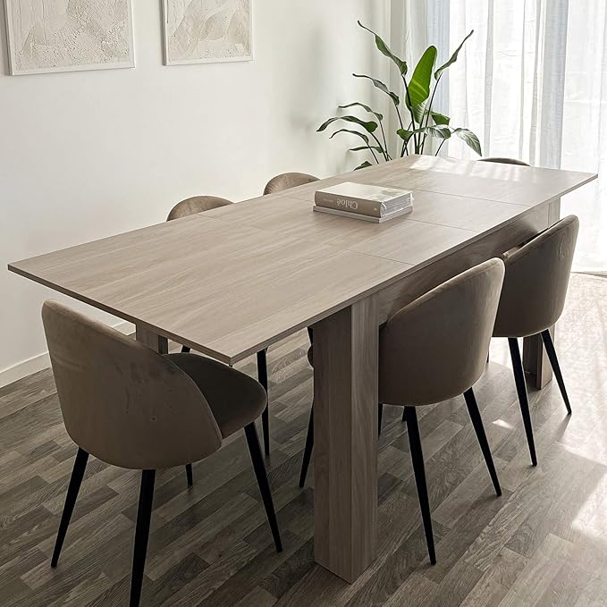 Mobili Fiver, Easy, Extendable Dining Table, 55.1(86.6) x35.4 in, Pearled Elm, Made in Italy