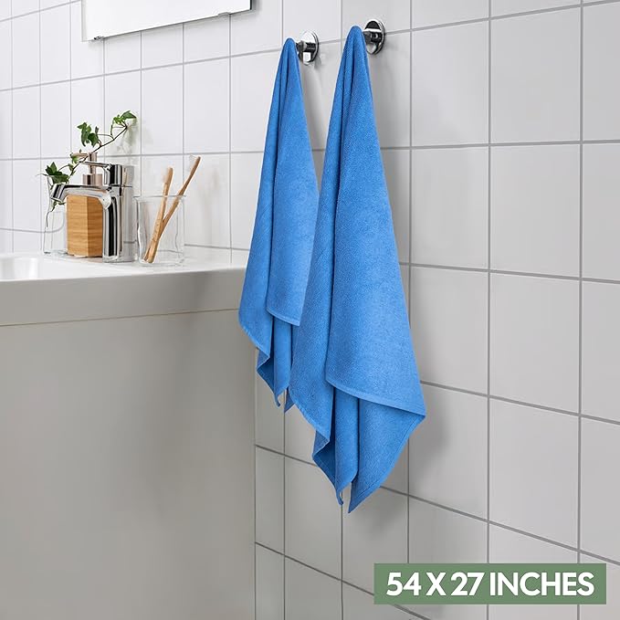 EcoNour 4 Pack Blue Bath Towels (27x54 Inch, 550 GSM) | 100% Cotton Soft & Absorbent Towel Set | Quick-Dry, Lightweight, Durable Bathroom Towels for Home, Gym, Spa & Travel