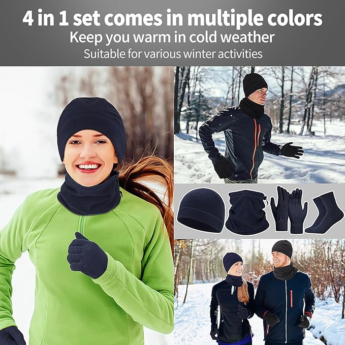 Liitrsh 148 Pcs Bulk Winter Fleece Hats Gloves Scarf Sock Sets for Men Women, Beanies for Homeless Donation Charity Bundle