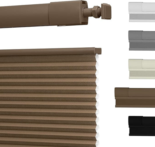 No Drill No Tools Cellular Shades Top Down Bottom Up Blackout Blinds for Windows Cordless Honeycomb Window Shades Easy to Install for Home, Light Filtering-Dark Brown, Customized Size