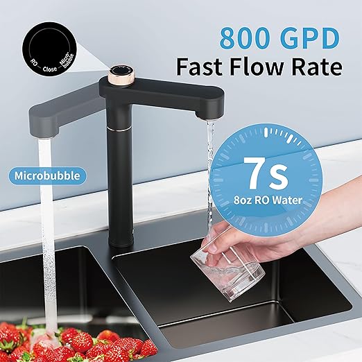 Suiysuim 800 GPD Tankless Reverse Osmosis System, 6-Stage Under Sink RO Water Filtration System, NSF/ANSI 42 Certified, Dual Outlet for RO and Microbubble Water, 2:1 Pure to Drain, N2-S