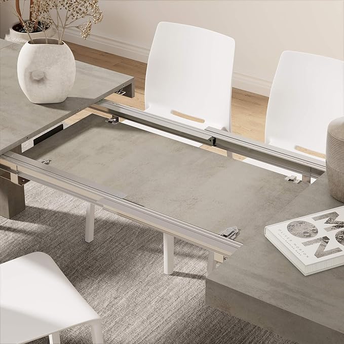 Mobili Fiver, Iacopo Extendable Dining Table, 55.1(86.6) x35.4 in, Concrete Effect, Grey, Made in Italy