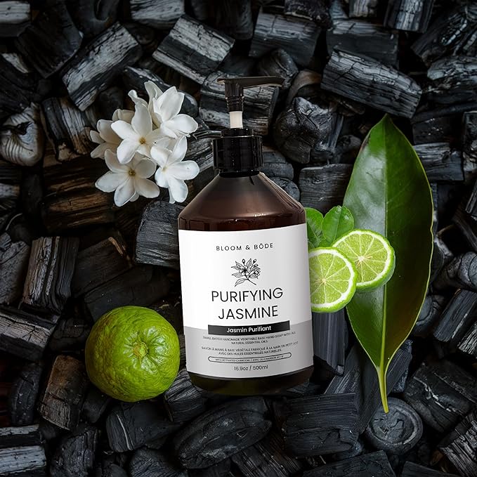 Bloom & Bōde Luxury Liquid Hand Soap - Natural Scented Hand Wash - Gentle Hand Soap with Essential Oils And Activated Charcoal - Moisturizing Hand Soap, Purifying Jasmine Scent, 16.9oz