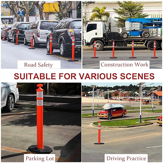 OrangeStar 42" Traffic Delineator Posts, 6 Pcs Orange Delineator Cones with Heavy Duty Rubber Base for Road Safety, Parking Lots