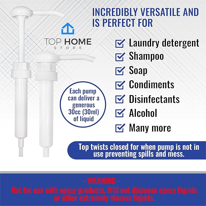 Heavy Duty Replacement Pump Dispensers for Gallons & Jugs, Suitable for Shampoo, Conditioner, Paint and Condiments, 2 Pieces, includes 2 Six Inch Tubes