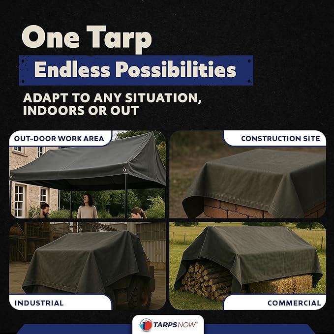 TarpsNow® Fire Retardant Tarp - 20' x 30' - 18 MIL Heavy Duty Canvas Tarp - Flame & Tear Resistant w/Brass Grommets - Best for Safety, Outdoors, Camping, Boating, Welding, Woodpile, House, Fire Pit