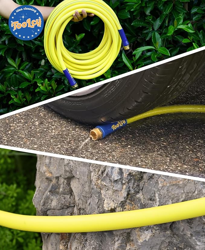 TOOLCY Flexible Garden Hose 100 ft with Swivel Fitting, Heavy Duty Hybrid 5/8 inch Water Hose, Outdoor, Lightweight, All-Weather, Brass Male to Female Fittings, 250 Burst
