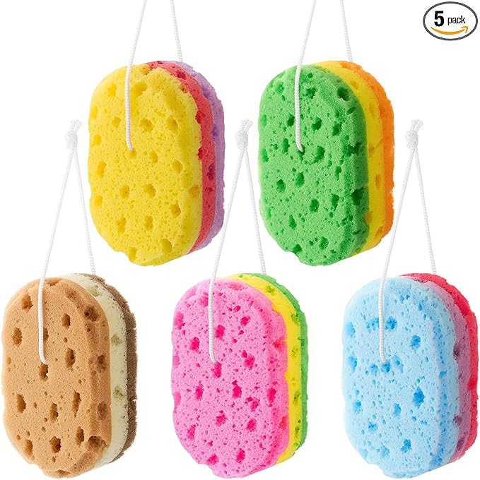 Boao 5 Pieces Soft Bath Sponge Shower Natural Gentle Soothing Body Fiber Exfoliating Shower Sponge Wash Bouquet for Women Men, Random Color (Lovely Color)