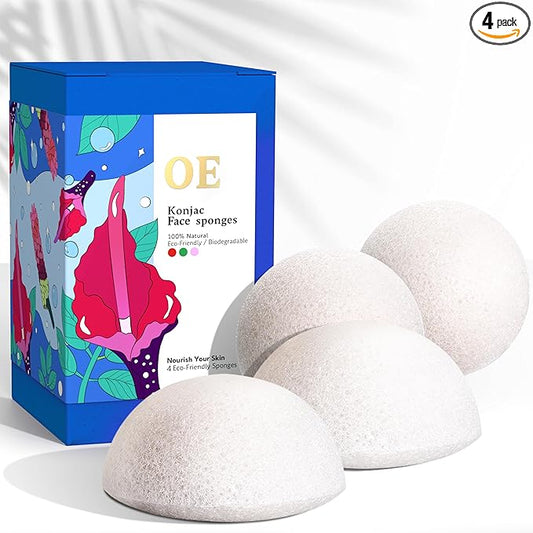Konjac Face Sponge for Cleansing & Facials (4 Pack) | Microplastic Free 100% Natural | Non-Toxic | Biodegradable | Eco-Friendly | Plastic Free Packaging
