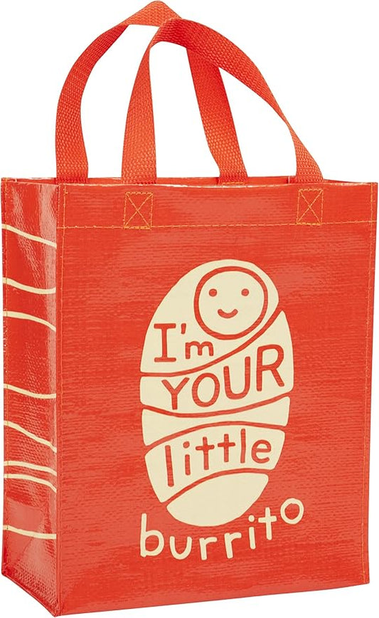 Blue Q Handy Tote, I'm Your Little Burrito. Reusable lunch sack, little gift bag, easy-to-wipe-clean, 95% recycled material, 10" h x 8.5" w x 4.5" d