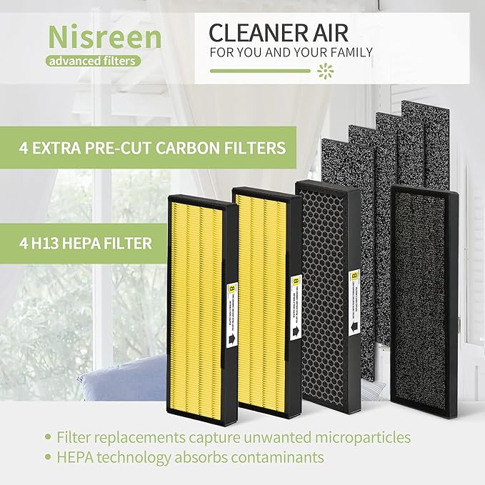 【Upgraded】Nisreen AC4825 Pet Odor Eliminator HEPA Filter B Replacement Compatible with FLT4825 Filter B True HEPA Filter, for Models AC4825E AC4300 AC4900CA AP2200CA, 4 H13 HEPA and 4 Pre-Filters