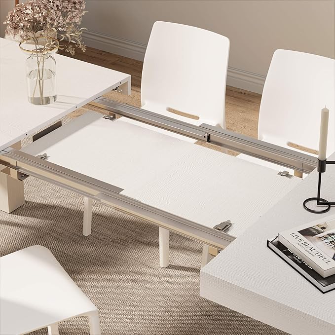 Mobili Fiver, Iacopo Extendable Dining Table, 55.1(86.6) x35.4 in, Ashwood White, Made in Italy